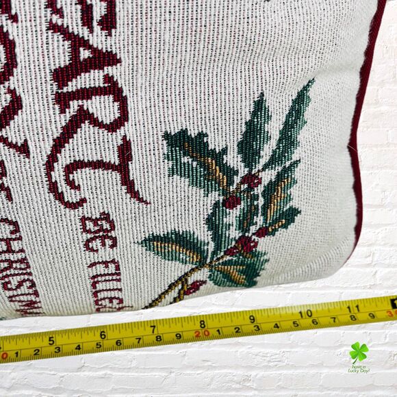 Christmas Throw Pillow Tapestry Heart Joy Letters Woven 12"x 12" Cottage Granny - Picture 5 of 8